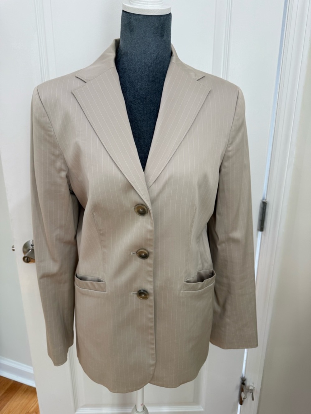 Ann Taylor Taupe Blazer with Pinstripes